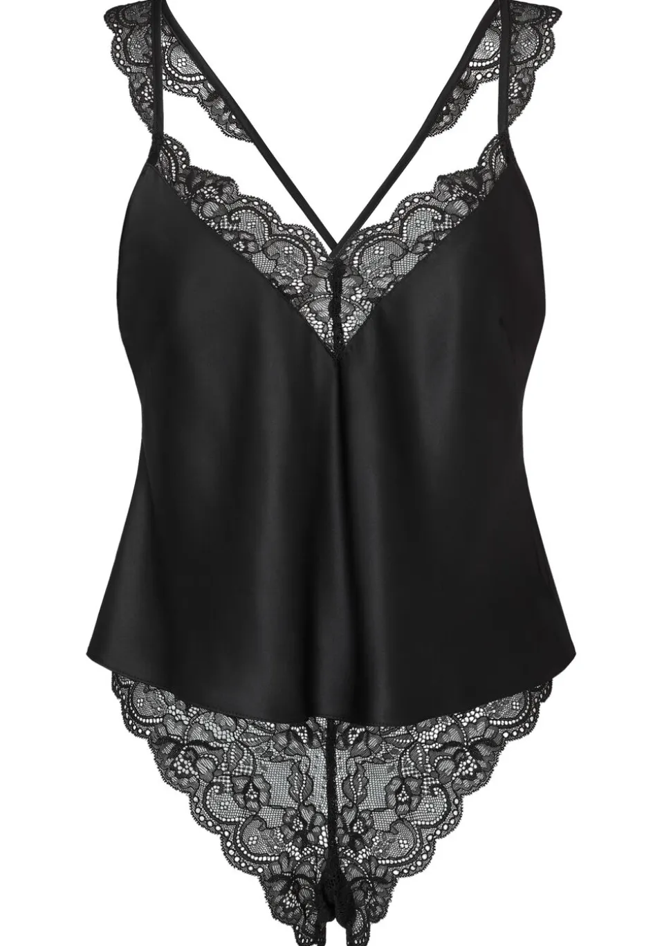 Admiring Satin Lace Cami Top & Shorts Set - Black