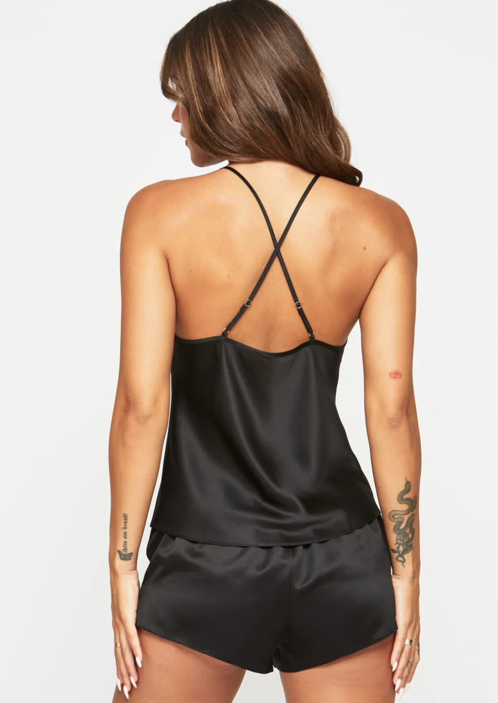 Adoration Satin Lace Cami Top & Shorts Set - Black