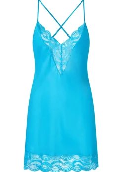 Adoration Satin Lace Chemise Lingerie - Blue