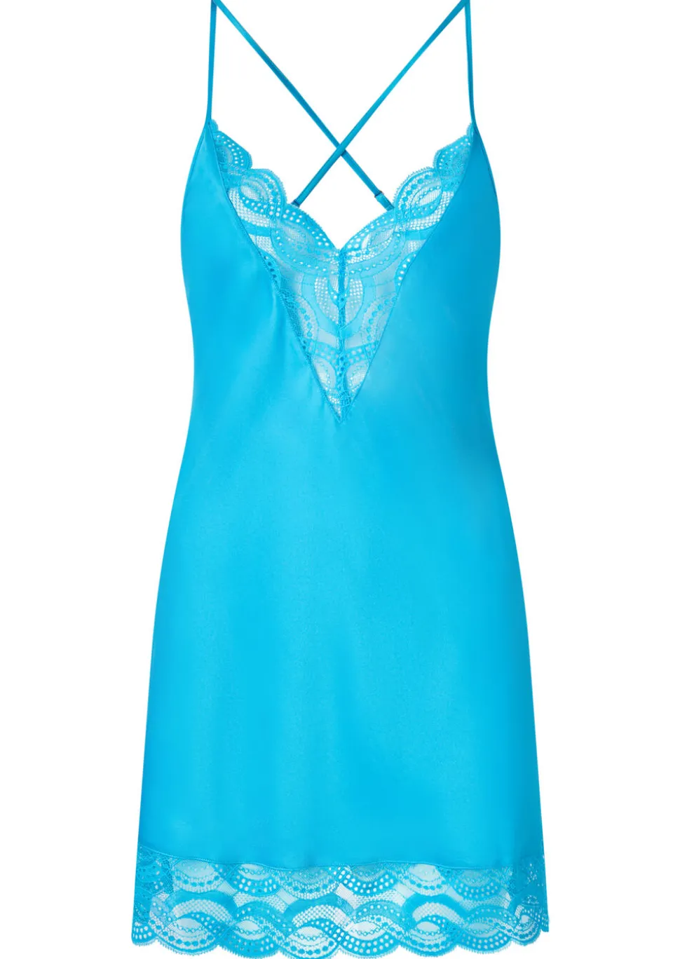 Adoration Satin Lace Chemise Lingerie - Blue