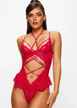 Affectionate Lace Crotchless Lingerie Body - Red