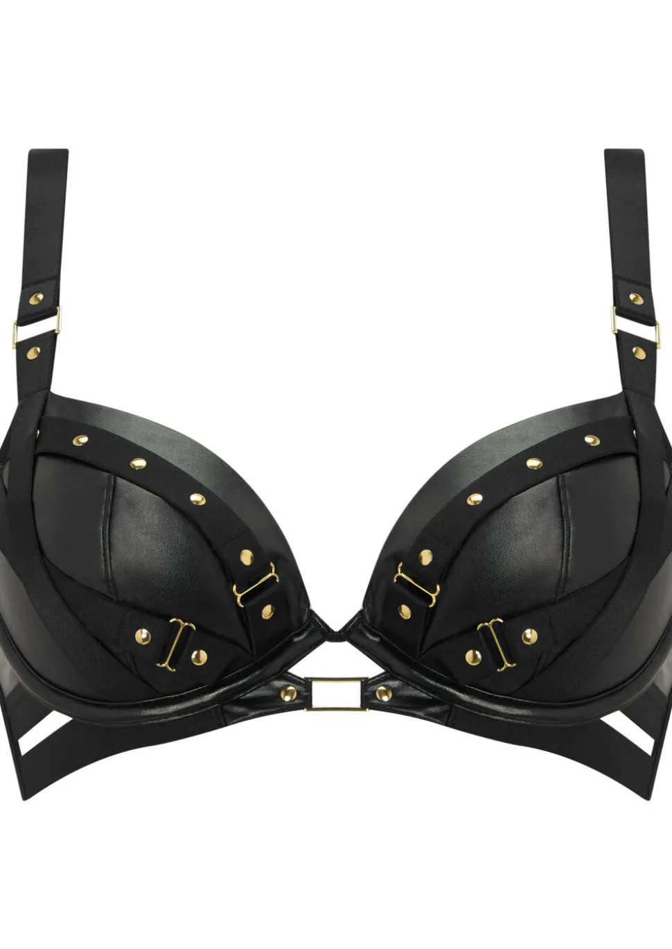 After Dark PU Padded Plunge Bra - Black
