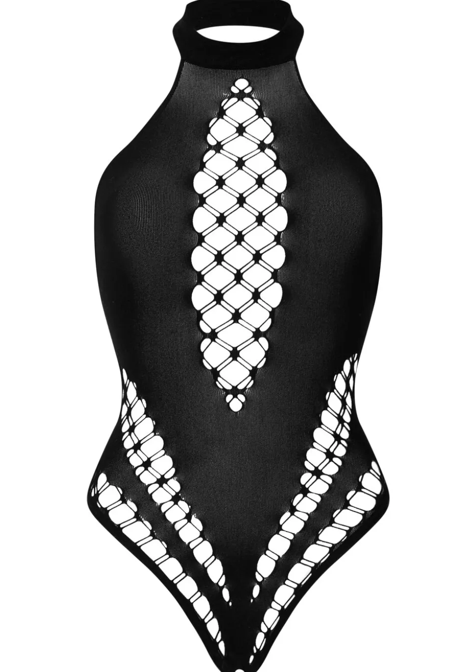Aurella High Neck Criss-Cross Lingerie Body - Black