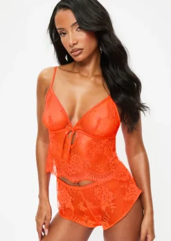 Availing All Over Lace Cami Top & Shorts Set - Bright Orange