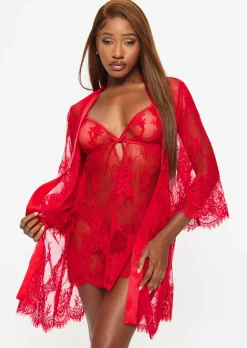 Availing All Over Lace Chemise Lingerie - Red