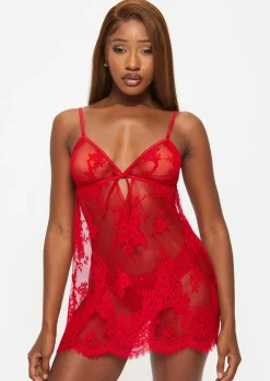 Availing All Over Lace Chemise Lingerie - Red