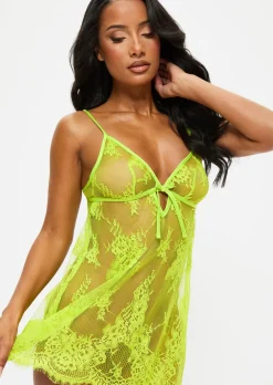 Availing All Over Lace Chemise Lingerie - Lime