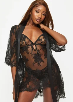 Availing All Over Lace Robe - Black