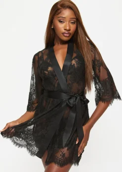 Availing All Over Lace Robe - Black