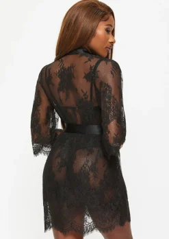 Availing All Over Lace Robe - Black