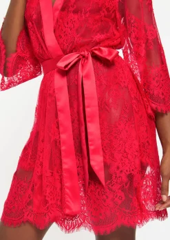 Availing All Over Lace Robe - Red