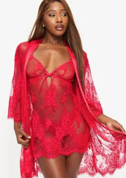Availing All Over Lace Robe - Red