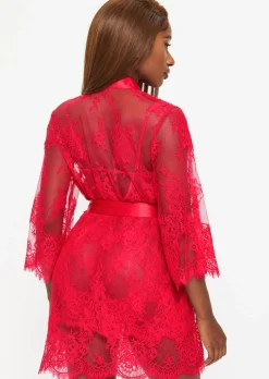 Availing All Over Lace Robe - Red