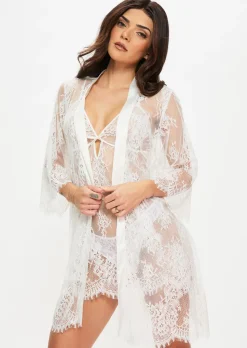 Availing All Over Lace Robe - White