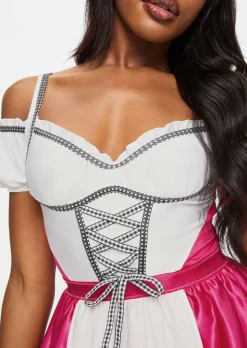 Beer Maid Sexy Costume with Apron - Bright Pink