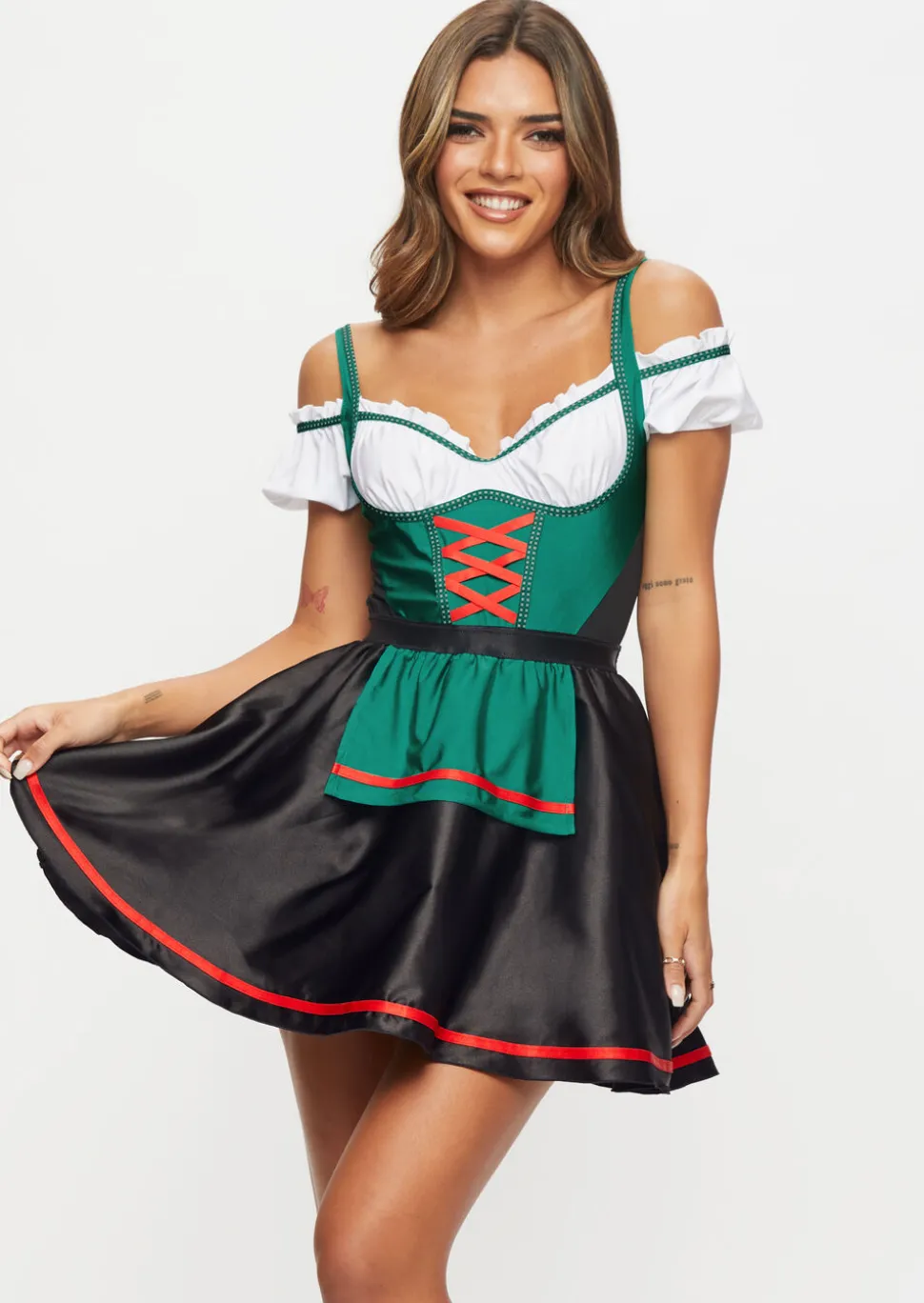 Beer Maid Sexy Costume with Apron - Dark Green