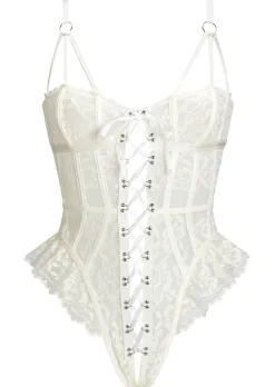 Boudoir Tease Lace Crotchless Teddy - Ivory
