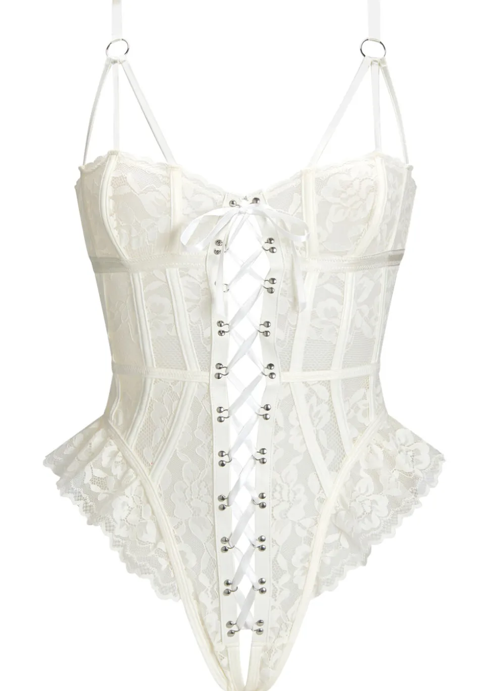 Boudoir Tease Lace Crotchless Teddy - Ivory