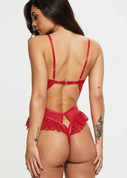 Boudoir Tease Lace Crotchless Teddy Lingerie - Bright Red