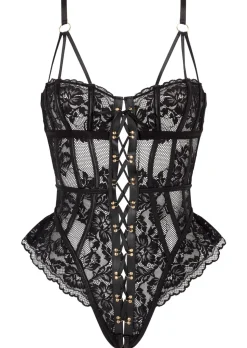 Boudoir Tease Lace Crotchless Teddy Lingerie - Black