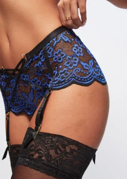 Brooke Crotchless Lace Lingerie 2 Piece Set - Black/Blue