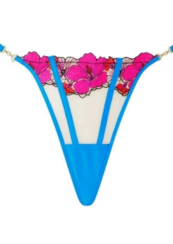 Caged Hibiscus Embroidered G-String - Turquoise
