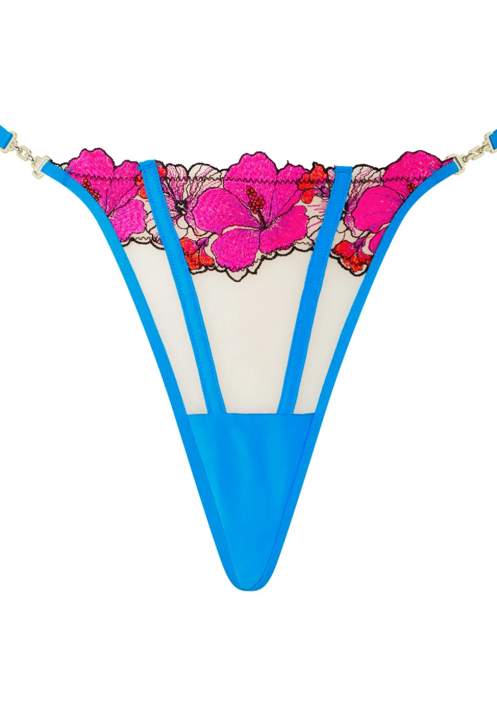 Caged Hibiscus Embroidered G-String - Turquoise