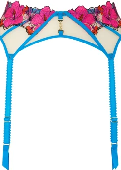 Caged Hibiscus Embroidered Suspender Belt - Turquoise