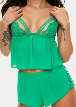 Caged Lace Cami Set - Green