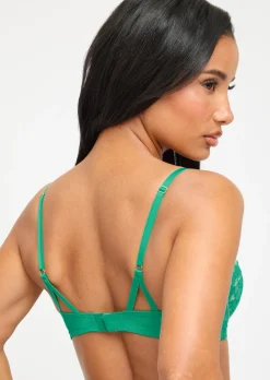 Caged Lace Padded Plunge Bra - Mid Green