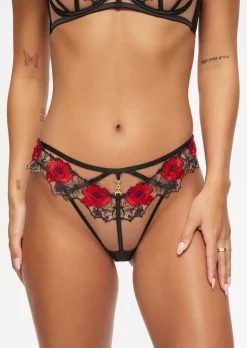 Caged Rose Brazilian Knickers - Black/Red