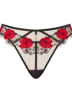 Caged Rose Brazilian Knickers - Black/Red