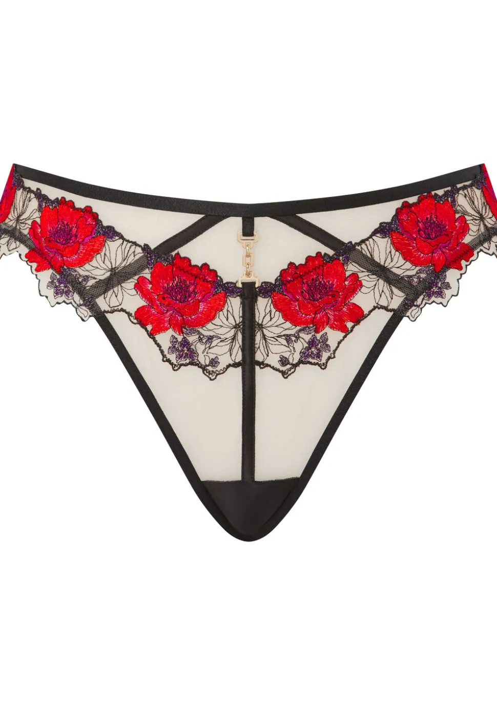 Caged Rose Brazilian Knickers - Black/Red