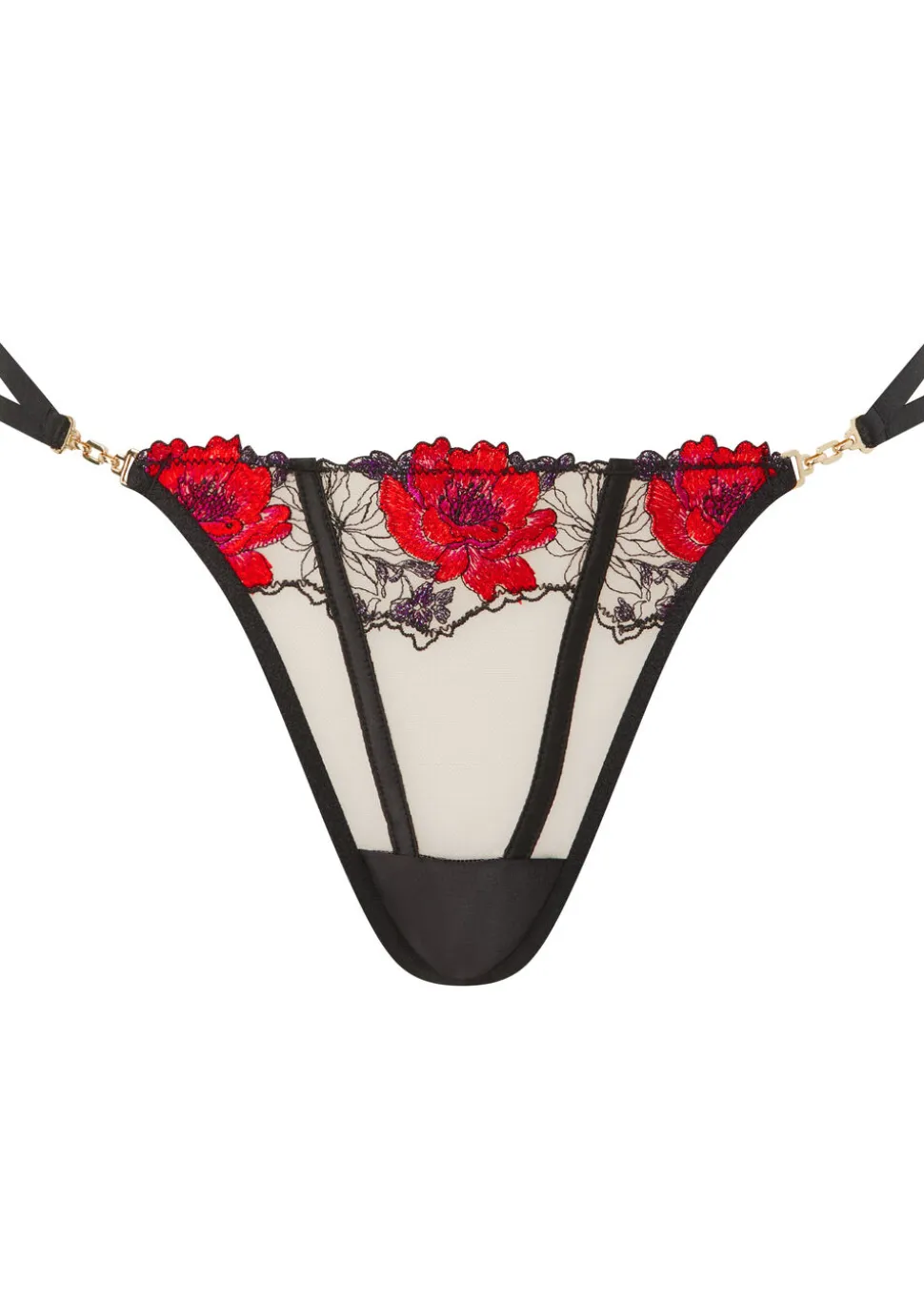Caged Rose G-String - Black/Red
