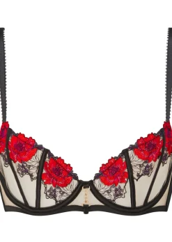Caged Rose Non Padded Balcony Bra - Black/Red