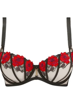Caged Rose Non Padded Fuller Bust Balcony Bra - Black/Red