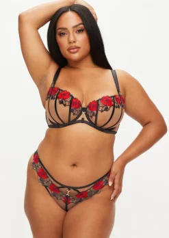 Caged Rose Non Padded Fuller Bust Balcony Bra - Black/Red