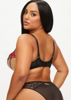Caged Rose Non Padded Fuller Bust Balcony Bra - Black/Red