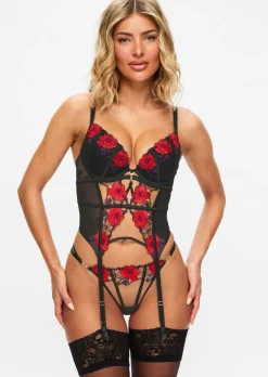 Caged Rose Padded Basque - Black/Red