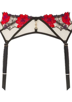 Caged Rose Suspender Belt - Black/Red