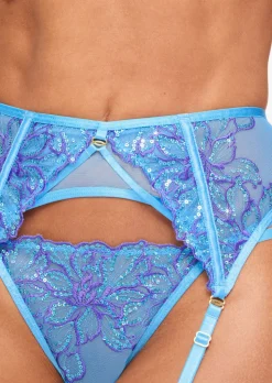 Camille Sequin Suspender Belt - Light Blue