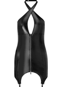 Captivating PU Halterneck Cami Suspender - Black