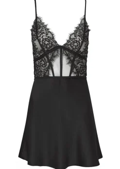 Ce Soir Satin Lace Chemise Lingerie - Black