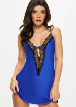 Cherryann Satin Chemise Lingerie - Cobalt
