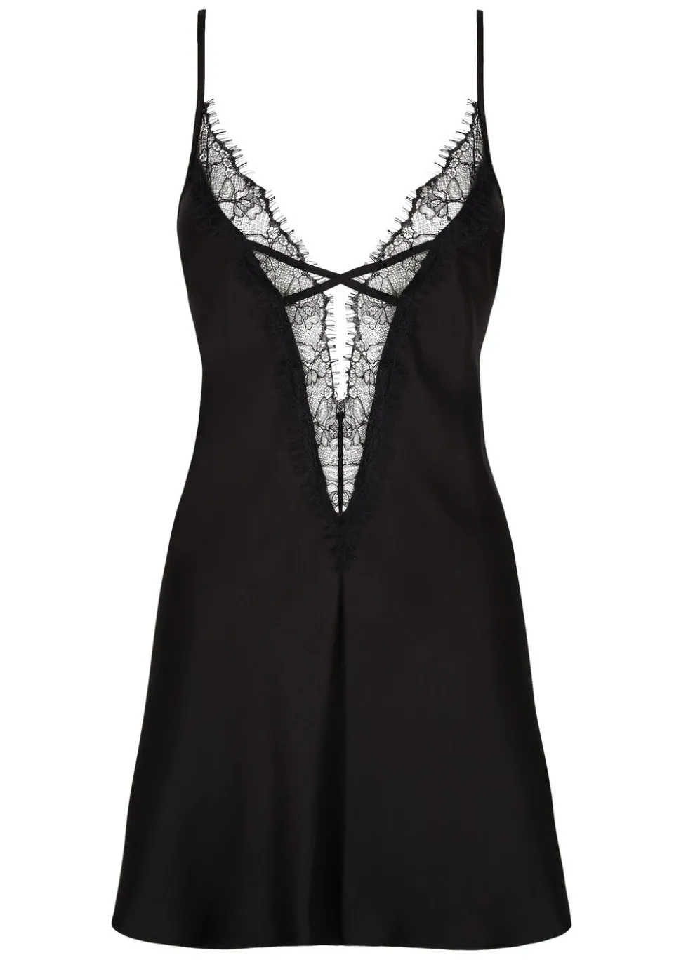Cherryann Satin Lace Chemise Lingerie - Black
