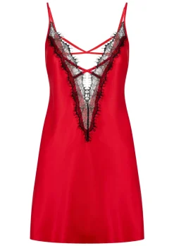 Cherryann Satin Lace Chemise Lingerie - Red