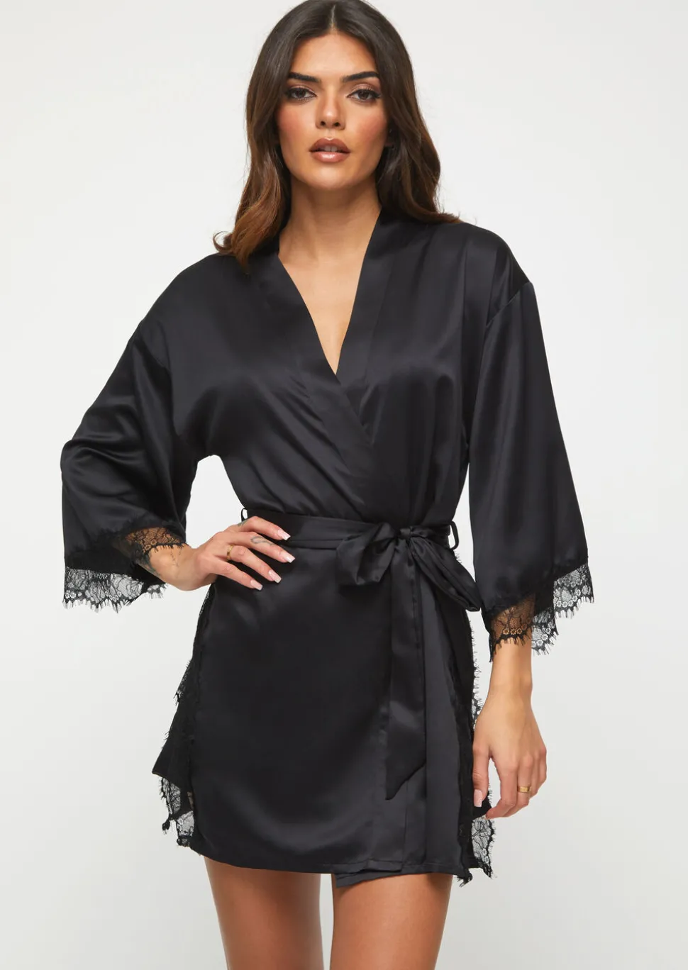 Cherryann Satin Lace Robe - Black