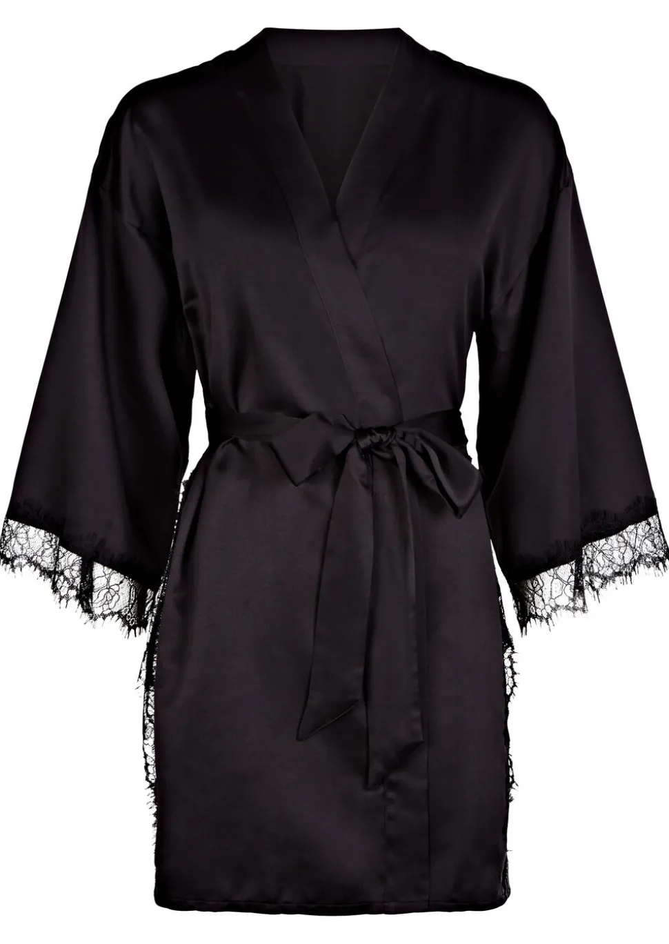 Cherryann Satin Lace Robe - Black