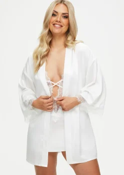 Cherryann Satin Lace Robe - Ivory