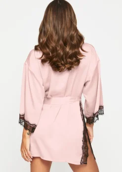 Cherryann Satin Lace Robe - Pale Pink